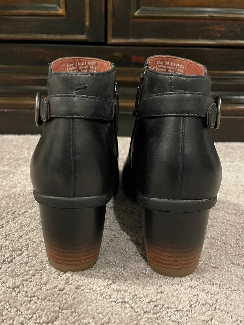 Dansko Perry Black Leather Ankle Boot with Stacked Heel, Waterproof, Size 38/7.5